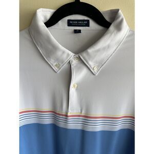 Peter Millar Crown Crafted Golf Polo Shirt XL White Blue Striped Performance